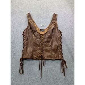 PrettyLittleThing Brown Faux Leather Lace Up Corset Top Sleeveless Size 12 UK 16